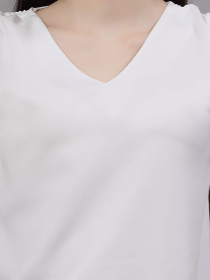 Style Quotient Women Solid White Polyester Regular Smart Casual Top