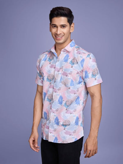Pinkmint Stylish Shirt for Men ll Printed Half Sleeve Shirts ll Regular Fit Chest Pocket Shirt Multicolour