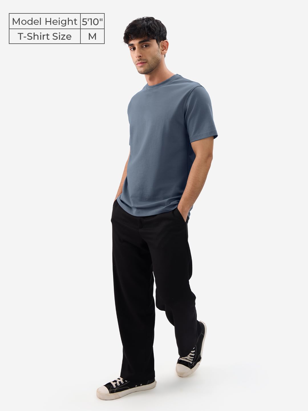 The Souled Store Solids: Vintage Blue Men and Boys Short Sleeves Round Neck Regular Fit Cotton T-Shirts