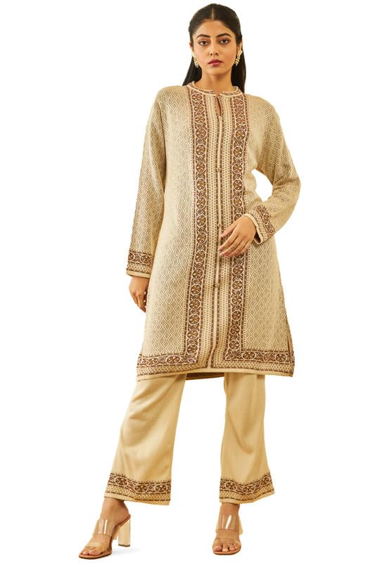 Soch Womens Acrylic Floral Pattern Knitted Winter Straight Kurta Set