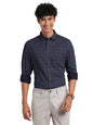 Turtle Men Pure Cotton Navy Blue Self Design Slim Fit Casual Shirts