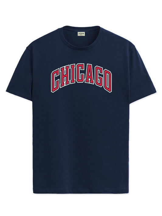 ADRO Mens T Shirt Urban Style Tshirt Printed with Chicago Design Cotton & Eye Catching Print Stylish T-Shirt for Men Navy Tshirt