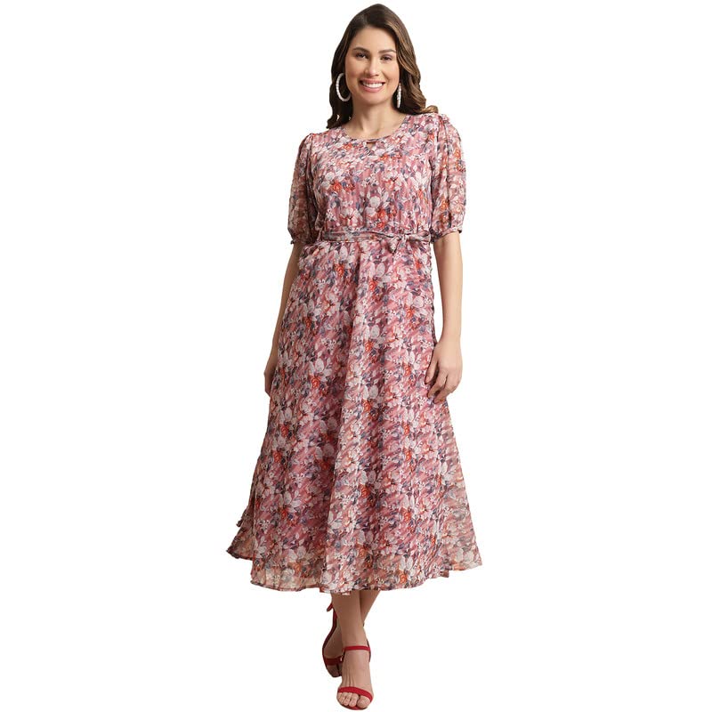 Preneum WomenS Maxi Fit & Flare Print Georgette Regular Sleeves Casual |Summer |Latest Style |Festival & Occasion Maxi Gown(Max