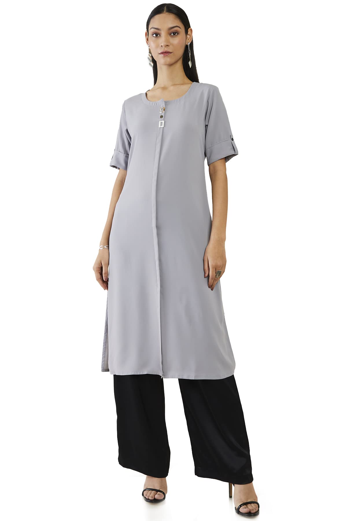 Soch Women Grey Viscose Solid Kurta