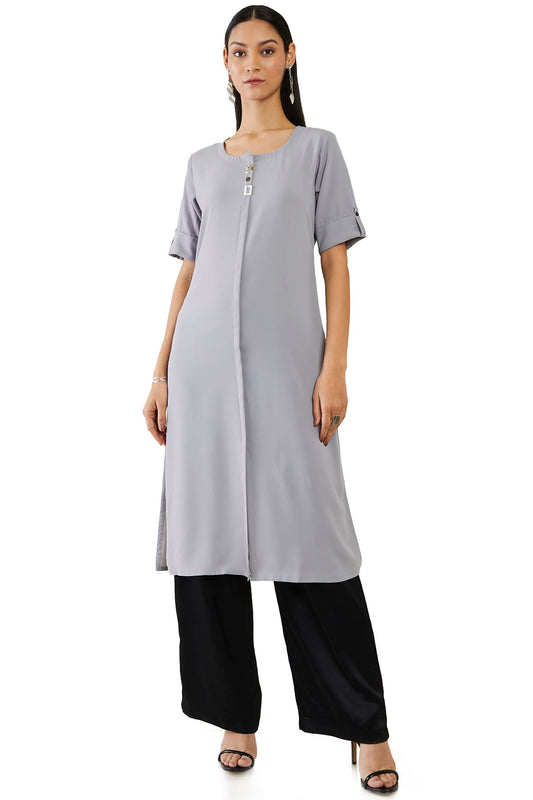 Soch Women Grey Viscose Solid Kurta