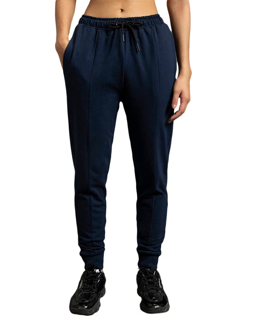 Bewakoof Womens Solid Slim Fit Cotton Joggers Blue