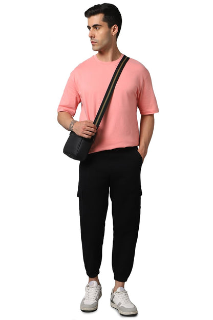 Hubberholme MenS Regular Fit Cotton Trousers, Ankle Length Button Closure Elasticated Waist Cargo Joggers Black