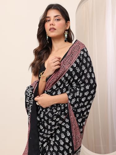 Libas Womens Printed Cotton Saree With Blouse Piece