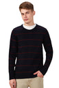 Dennis Lingo Men Stripes Acrylic Regular Fit Full Sleeves Pullover Sweater Navy Blue