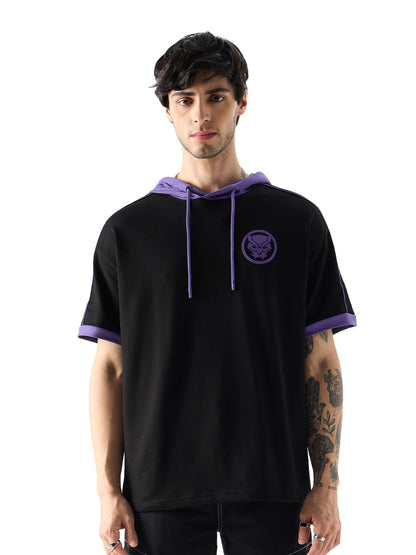 The Souled Store Black Panther: Wakanda Forever Men and Boys Graphic Print Short Sleeve Pull On Oversized Fit Hooded T-Shirts Ho