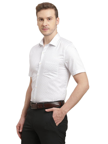 Turtle Men 100% Cotton Slim Fit White Digital Printed Half Sleeve Formal Shirt