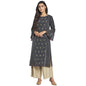 Fabindia Women Cotton Silk Embroidered Slim Fit Long Kurta Grey