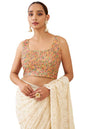 Soch Womens Beige Organza Sleeveless Blouse With Embroidery And Sequins