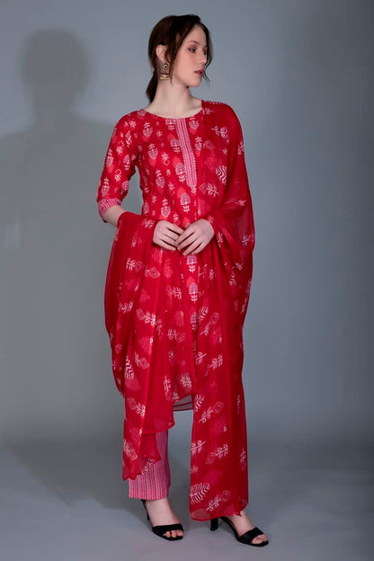 GRECIILOOKS Women's Cotton Set, Straight Kurta with Pants and Dupatta Casual Dress (Pack of 3)
