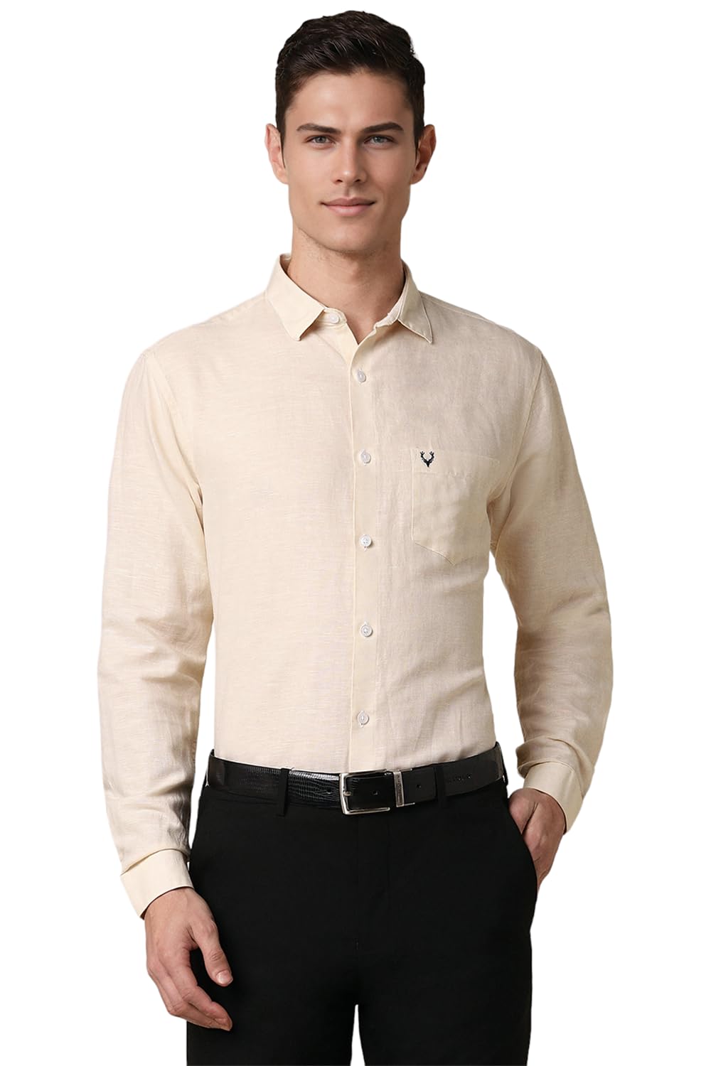 Allen Solly Men Slim Fit Solid Formal Cotton Linen Shirt