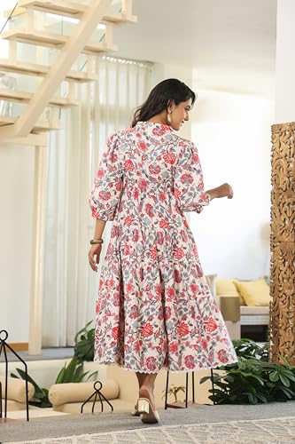 Greciilooks WomenS Rayon Casual Knee-Length Western Dress Red