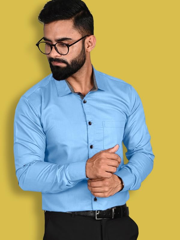 Tee Projekt Shirt for Men Cotton Solid Spread Collor & Long Sleeve with Fnacy Button Ideal for Office Event Party