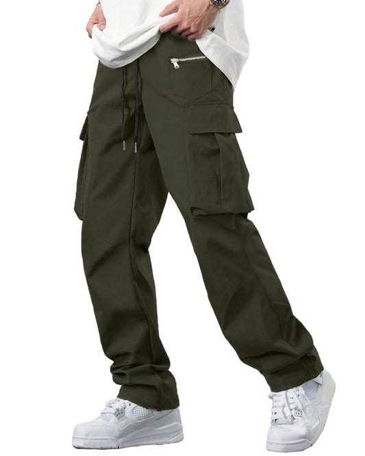 Noble Monk MenS Cargo Pant | Drawstring | Solid Cargo | Multi Pockets Trackpant Dark Olive Green