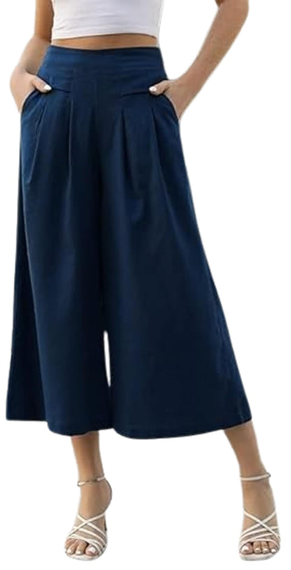 OOMPH! Cotton Linen Palazzo Pant for Women | Womens High Rise High Waist Trousers Flowy Wide Leg Plazzo Pant Trouser with Pocke