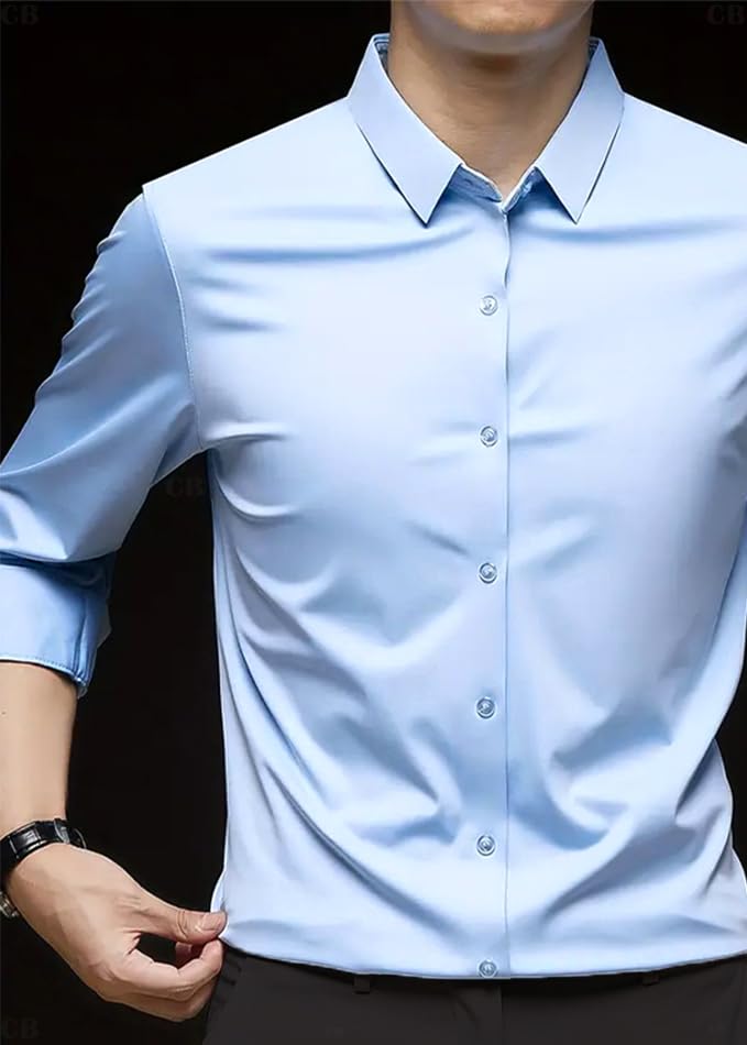 CB-COLEBROOK Mens Silk Satin Dress Shirts for Men Long Sleeve Button Down Shirts Party Prom Wedding Shirt Top (in, Alpha, 2XL,