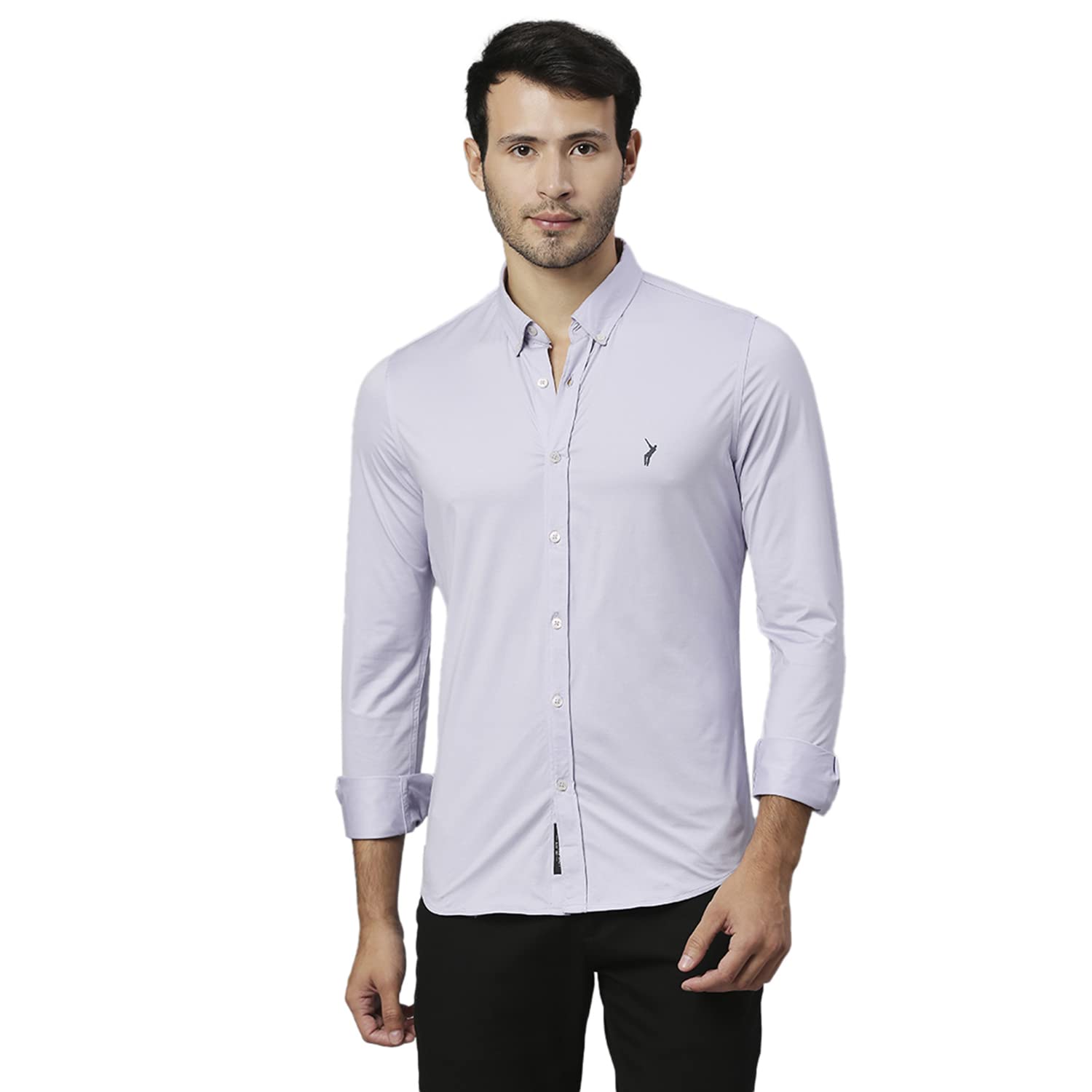 Thomas Scott Mens Solid Slim Fit Casual Shirt with Button Down and Full Sleeve Purple