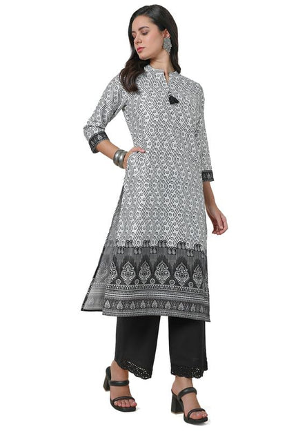 Soch Womens Off White Bandhani Print Kurta With Mandarin Collar