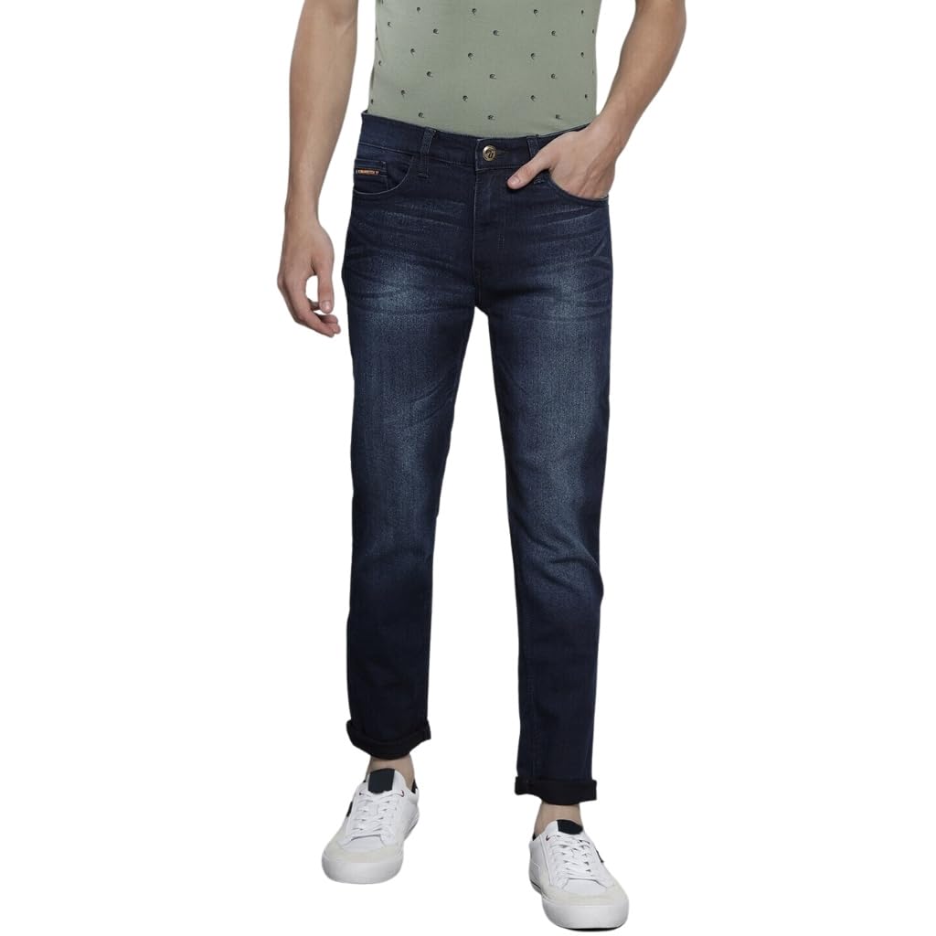 The Indian Garage Co Men Slim Fit Printed Side Tape Mid-Rise Stretchable Jeans Blue