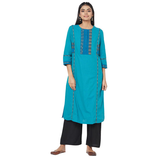 Fabindia Cotton Nagari Placket Long Kurta (