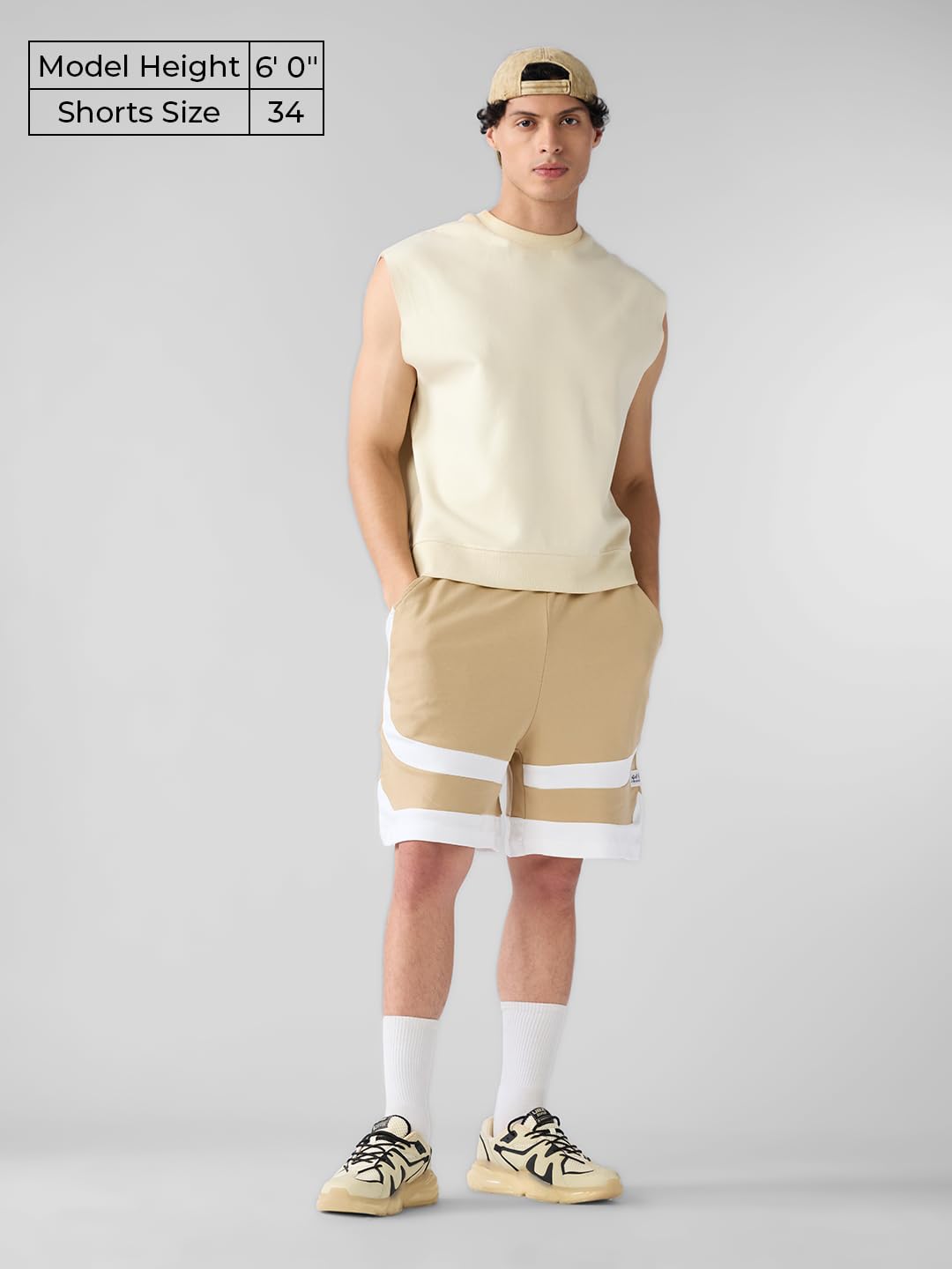 The Souled Store Beige Factor Men and Boys Drawstringed Solid Regular Fit Knee Length Cotton Bermuda Shorts