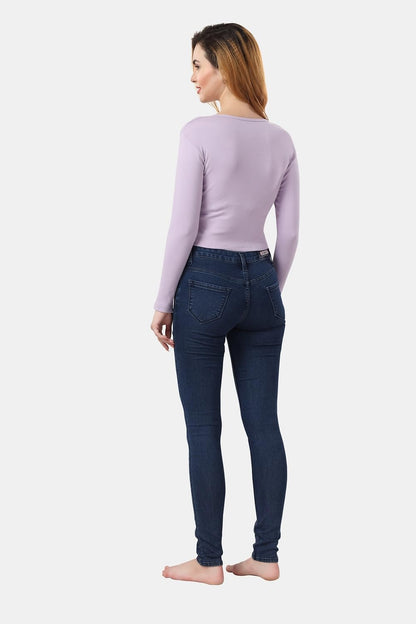 Fabme WomenS Full Sleeves, Square Neck Stylish Rib Crop Top - Lavender