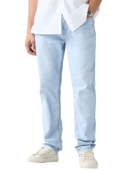 The Souled Store Slim-Fit Denim: Frost Blue Men and Boys Buttoned Solid Cotton Slim Fit Jeans