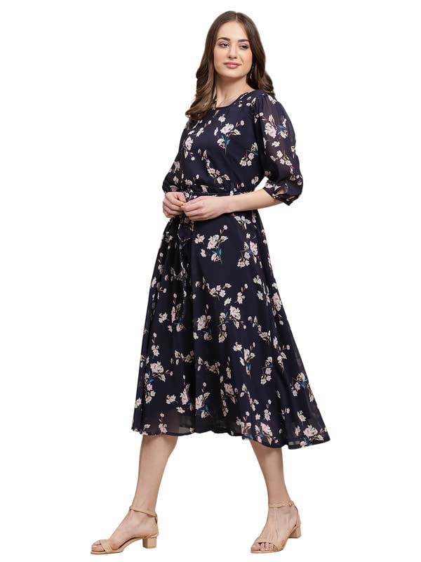 Preneum WomenS Maxi Fit & Flare Latest Style Print Georgette Regular Sleeves Casual Dress |Summer Dress Festival & Occasion Max