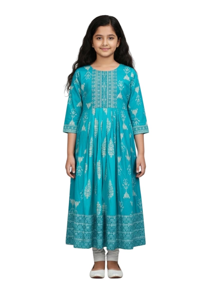Aarika Girls C-Green Colour Embroidery Cotton Kurti-(8-15 Years)-(OCT_KURTI-K-AP-1119-FIROZI-32)