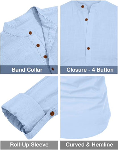 Macsivo MenS Cotton Polyster Blend Solid Short Kurta With Mandarin Collar Full Sleeve Button Closure Curved Hem Regular Fit | S