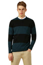 Dennis Lingo Men Black Striped Slim Fit Full Sleeve Crew Pullover Sweater
