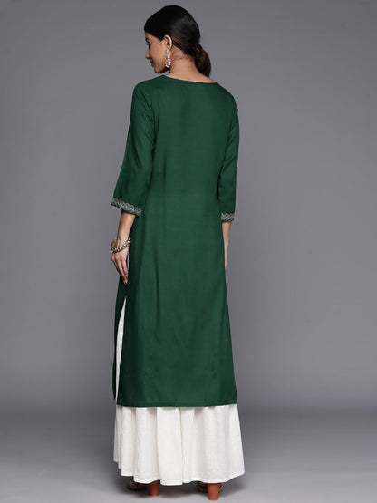 Libas WomenS Rayon Blend Embellished Straight Kurta (24284_Green