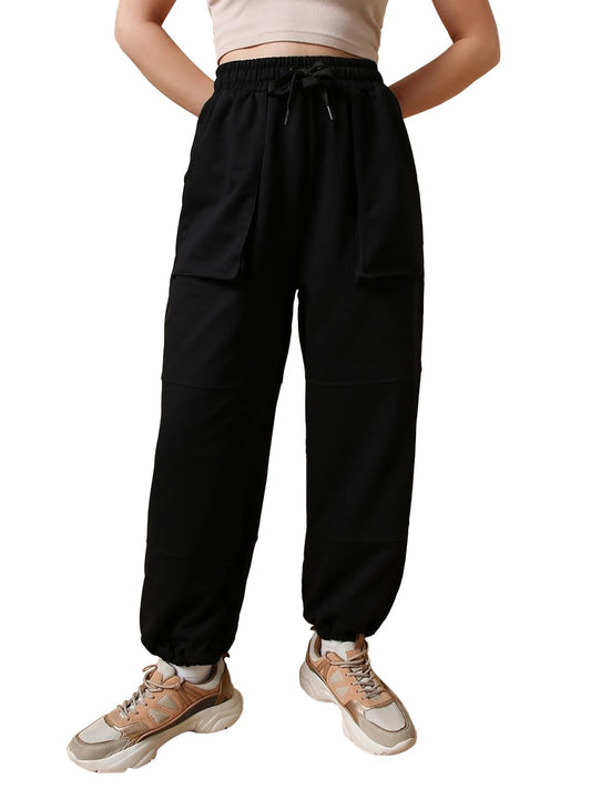 Bewakoof Air 1.0 Womens Solid Oversized Joggers_585681_Black_M, Mid Rise