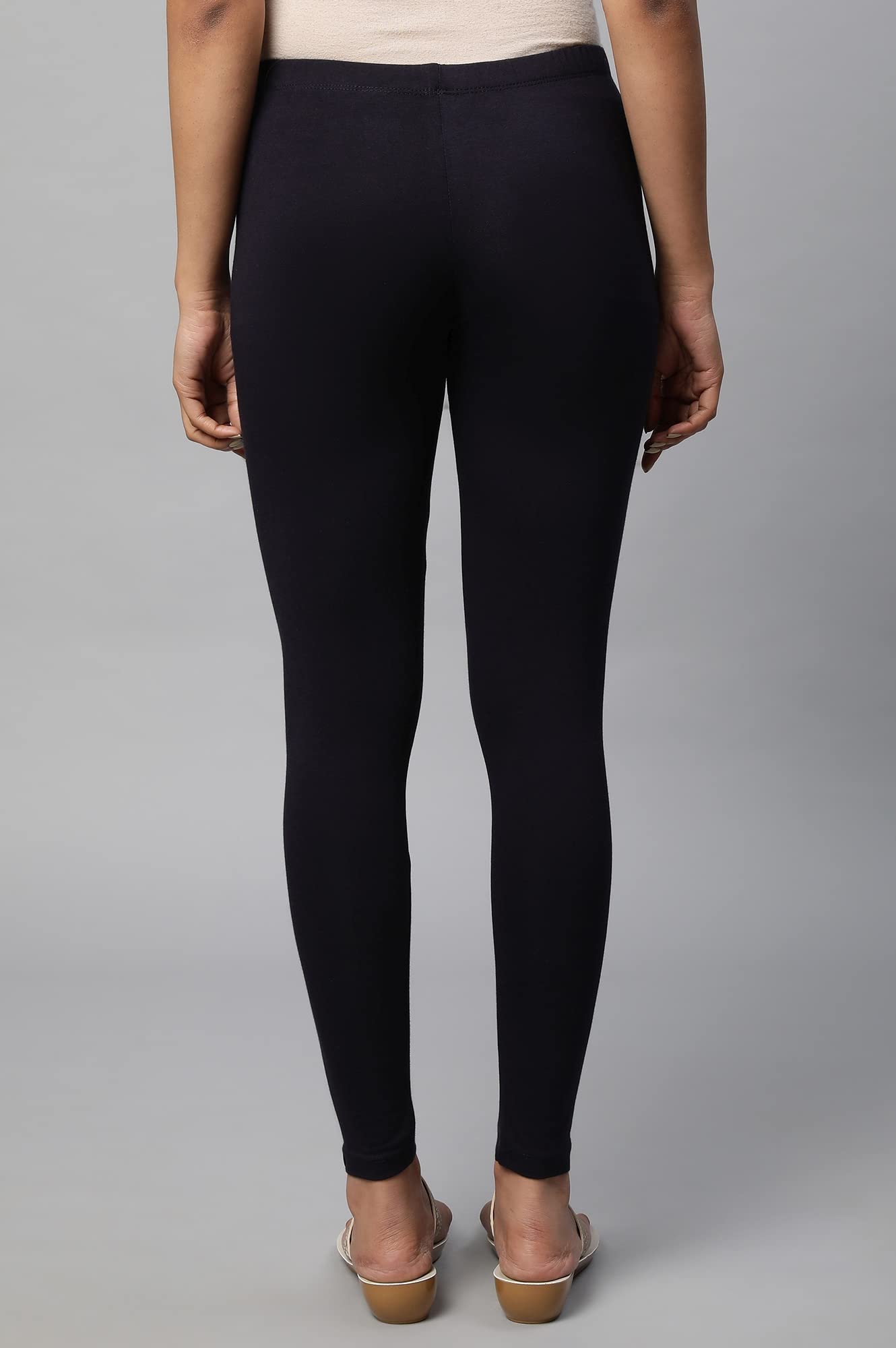 Aurelia Womens Blue Cotton-Blend Solid Leggings Ethnic Bottomwear