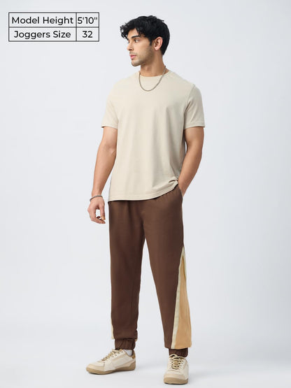 The Souled Store Colourblock Joggers: Mocha Men and Boys Drawstringed Cotton Blend Baggy Fit Joggers