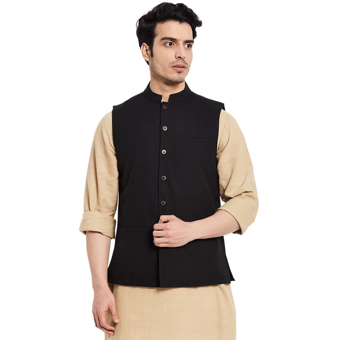 Fabindia Men Comfort Fit Nehru Jacket Cotton_Xs
