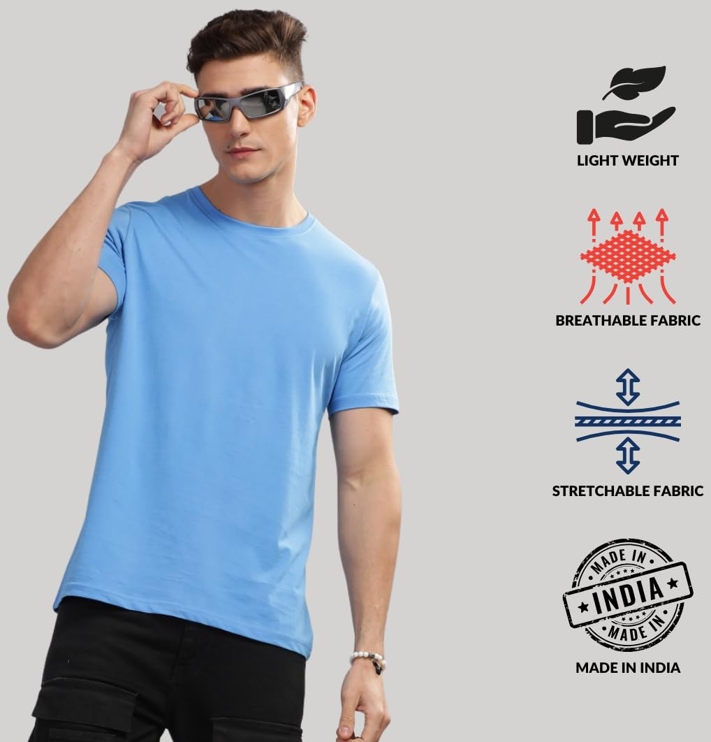 ADRO Mens Solid Regular Fit T-Shirt (RCM3-PLN-SK-OL-BE_Sky Blue,Olive,Beige