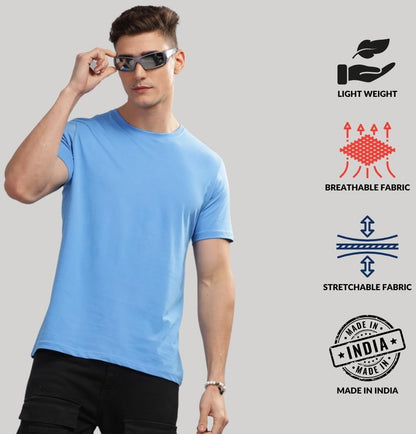 ADRO Mens Solid Regular Fit T-Shirt (RCM3-PLN-SK-OL-BE_Sky Blue,Olive,Beige
