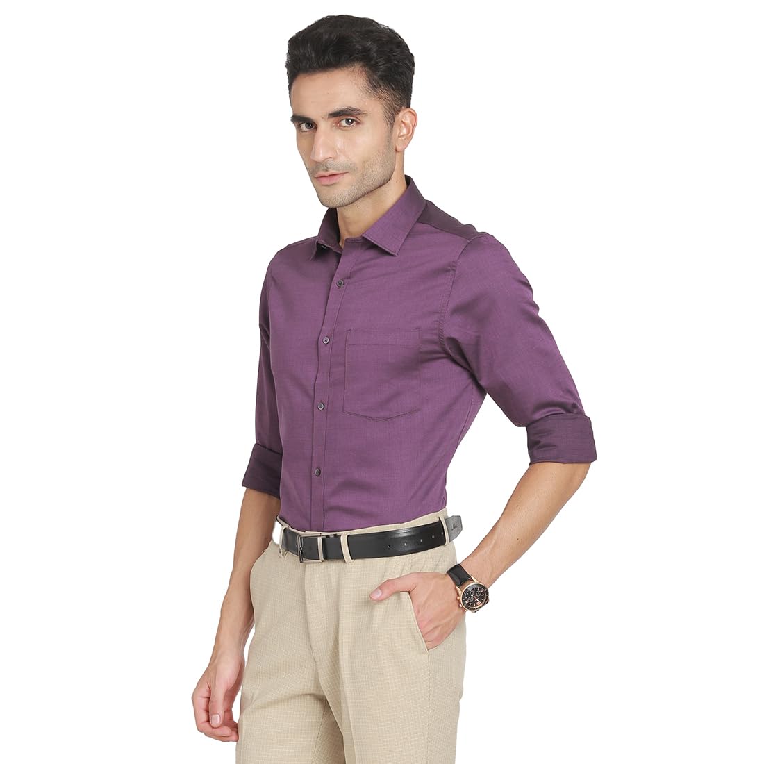Turtle Men 100% Cotton Slim Fit Self Design Full Sleeve Formal Shirt Purple