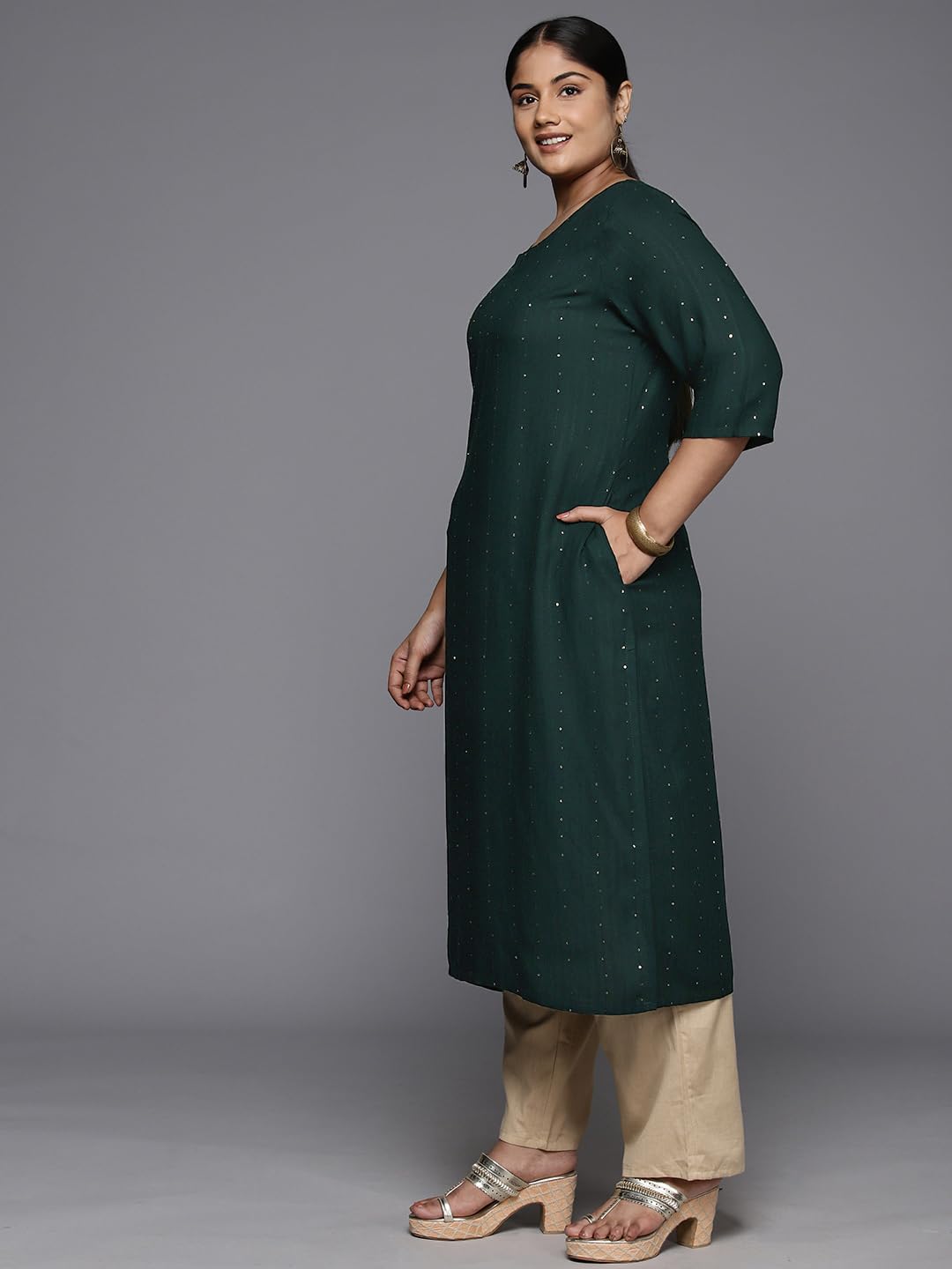 Extra Love By Libas Women'S Rayon Embroidered Straight Kurta (25317_Green)