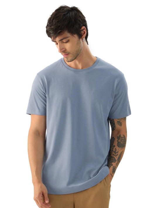 The Souled Store Faded Denim Men and Boys Short Sleeve Round Neck Solid Regular Fit Cotton Supima T-Shirts