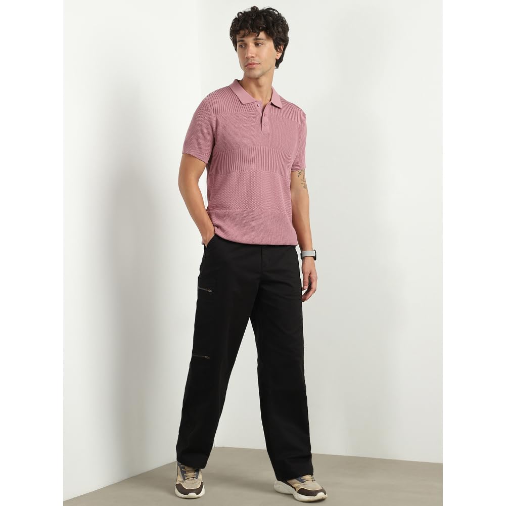 Nobero MenS Self Design Regular Fit Polo Shirt (1M-Twpo-R0020_Nostalgia Rose