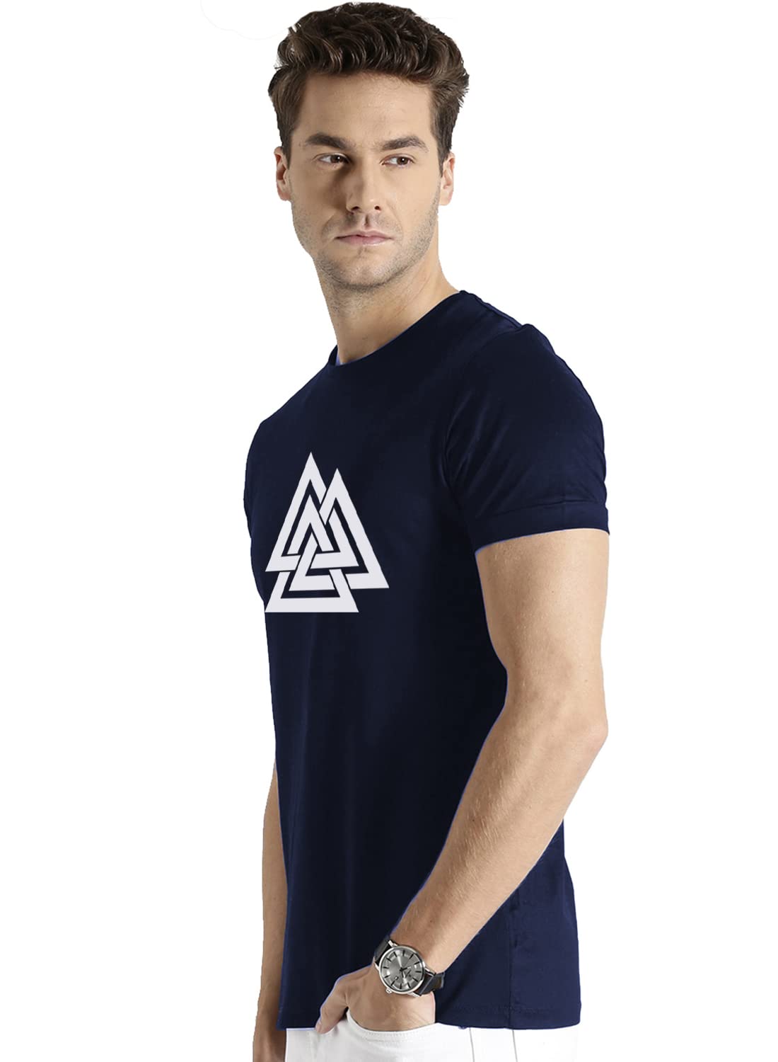 ADRO Triangle Mens Printed T-Shirt (RNR-M-TKT-NB_Navy)