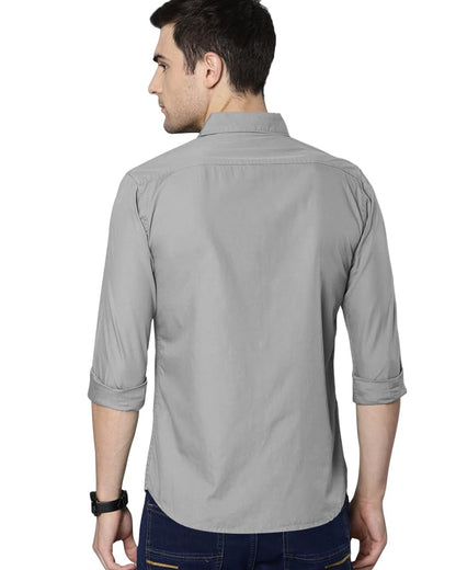 Noble Monk MenS Regular Fit Casual Shirt |Full Sleeve| Polo Neck |Formal Shirts For Men Cement Grey