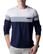 Noble Monk MenS Round Neck Regular Fit T-Shirt | Full Sleeves | Casual Tshirt For Men Navy Blue White