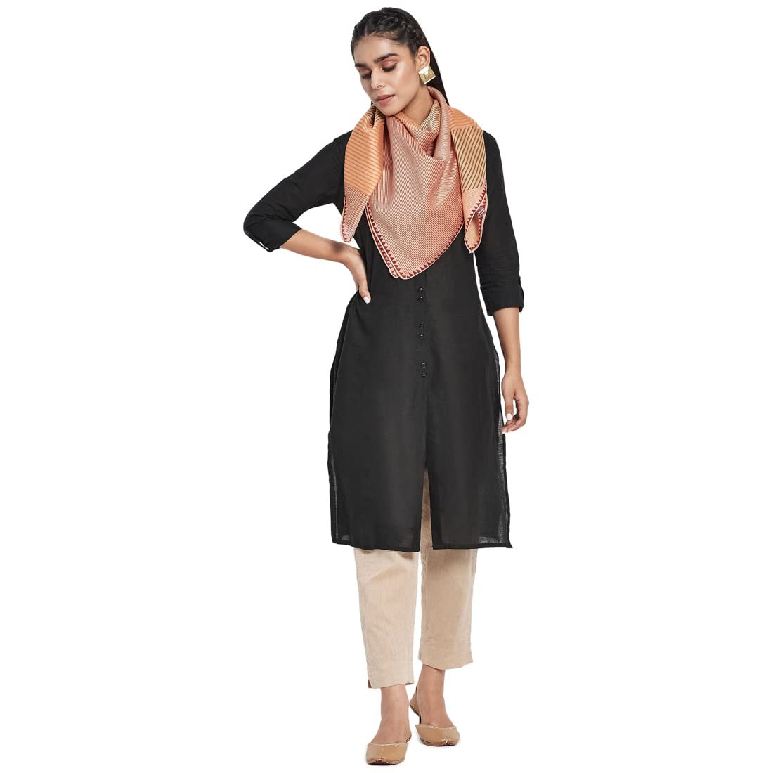Fabindia Women Dot Printed Cotton Silk Stole Stripe_Freesize